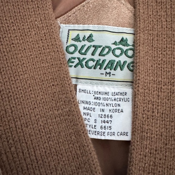 1980s Outdoor Exchange Genuine Suede and Cable Knit Cardigan Size M - Picture 5 of 9